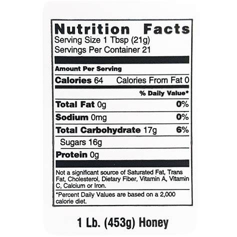 Printable Honey Nutrition Label